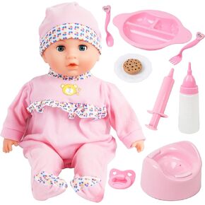 Interactive Baby Doll Pink - 16 Inch Crying Talking Feeding Dolls with Different Sounds and Accessories, Pretend Play Preschool Toys for 2 3 4 5+ Year Old Girls Boys Gift