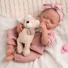 Jirachi Lifelike Reborn Baby Dolls Girl, 18-inch Full Vinyl Body Sleeping Newborn Real Baby Doll Adorable Pink Realistic Baby Dolls with Feeding Kit Gift for Kids Age 3+