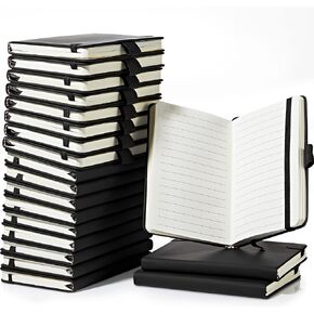 Laumoi 20 Pack Pocket Notebook Journals 3.7" x 5.7" Hardcover Small Mini Pocket Notebooks with Pen Holder A6 Lined Notebook Journal with 100Gsm Paper (Black)