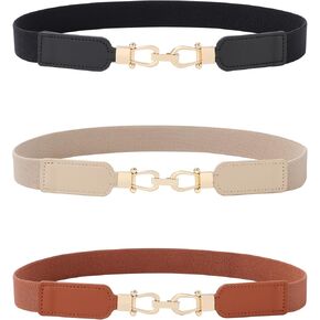 AWAYTR Women Skinny Stretchy Belt - Elastic Waist Belt with Light Gold Buckle Ladies Thin Belt for Dress Pants