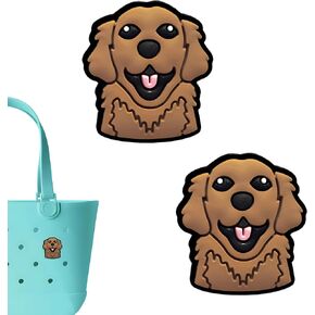 Golden Retriever Dog Charms for Bogg Bag, Dog -Themed, Compatible with Simply Southern Beach Tote, 2 Pcs Beach Bag Charms Rubber Inserts Accessories for Women Girls (Golden Retriever Dog)