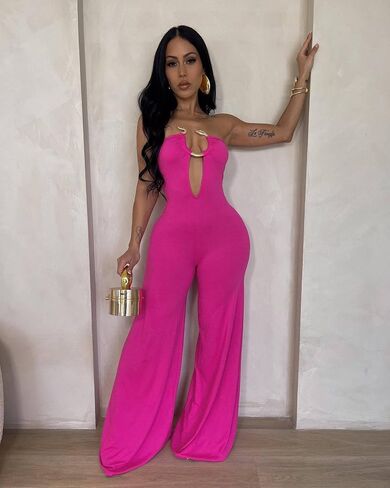 Womens Sexy Jumpsuits Snake Sleeveless Top Long Pants Solid Color Summer Going Out Jumpsuits in Saudi Arabia