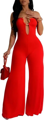 Womens Sexy Jumpsuits Snake Sleeveless Top Long Pants Solid Color Summer Going Out Jumpsuits in Saudi Arabia