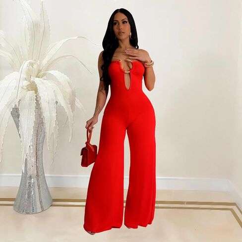 Womens Sexy Jumpsuits Snake Sleeveless Top Long Pants Solid Color Summer Going Out Jumpsuits in Saudi Arabia