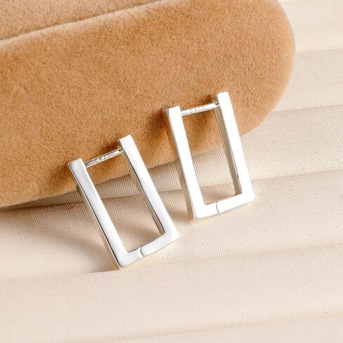 925 Sterling Silver Hoop Earrings for Women Trendy Small Square Hypoallergenic 14K Gold Plated Hoop Earrings Geometric Minimalist Rectangle Hoops Earrings in Kuwait