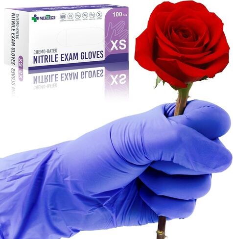 Medtecs Nitrile Gloves Disposable Latex-Free with Chemo-Rated Protection & Breathable Design - 4 Mil Thickness, Ambidextrous, Powder-Free and Over 500% Elongation - Blue M (3.7" x 9.6") - 100PC in Saudi Arabia