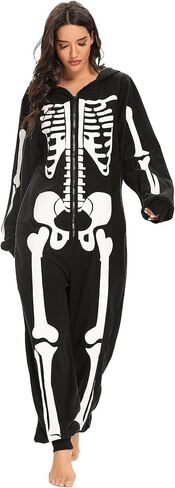 Skeleton Costume Adult Women Onesie Halloween Pajamas Plus Size Cozy Jumpsuit Outfit for Girl Cosplay Party in Saudi Arabia