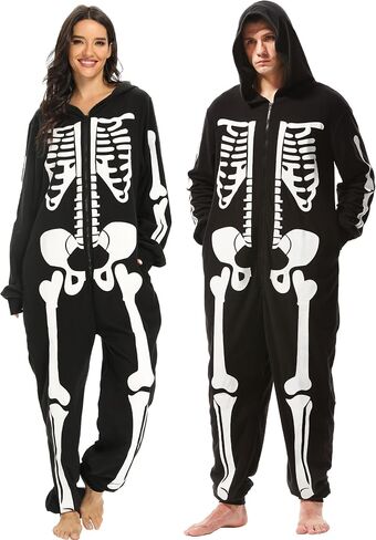 Skeleton Costume Adult Women Onesie Halloween Pajamas Plus Size Cozy Jumpsuit Outfit for Girl Cosplay Party in Saudi Arabia