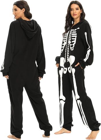 Skeleton Costume Adult Women Onesie Halloween Pajamas Plus Size Cozy Jumpsuit Outfit for Girl Cosplay Party in Saudi Arabia
