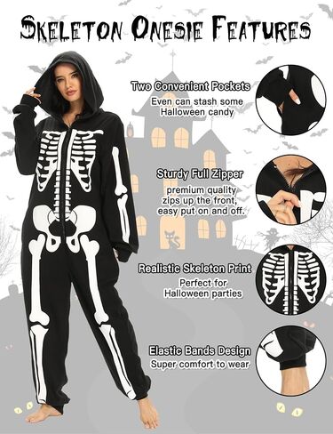 Skeleton Costume Adult Women Onesie Halloween Pajamas Plus Size Cozy Jumpsuit Outfit for Girl Cosplay Party in Saudi Arabia