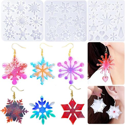 Szcelling 3 قطع عيد الميلاد ندفة الثلج قالب القرط الكريستال زهرة المفاتيح قلادة الايبوكسي الراتنج العفن 32 تجاويف شجرة عيد الميلاد شنقا الديكور الجليد الراتنج قالب الصب DIY صنع المجوهرات أداة زخرفة الحزب in Kuwait