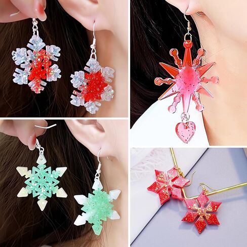 Szcelling 3 قطع عيد الميلاد ندفة الثلج قالب القرط الكريستال زهرة المفاتيح قلادة الايبوكسي الراتنج العفن 32 تجاويف شجرة عيد الميلاد شنقا الديكور الجليد الراتنج قالب الصب DIY صنع المجوهرات أداة زخرفة الحزب in Kuwait