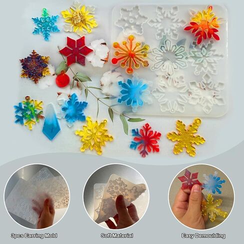 Szcelling 3 قطع عيد الميلاد ندفة الثلج قالب القرط الكريستال زهرة المفاتيح قلادة الايبوكسي الراتنج العفن 32 تجاويف شجرة عيد الميلاد شنقا الديكور الجليد الراتنج قالب الصب DIY صنع المجوهرات أداة زخرفة الحزب in Kuwait
