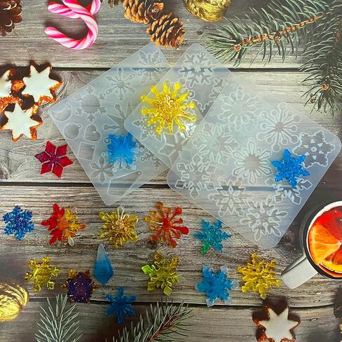 Szcelling 3 قطع عيد الميلاد ندفة الثلج قالب القرط الكريستال زهرة المفاتيح قلادة الايبوكسي الراتنج العفن 32 تجاويف شجرة عيد الميلاد شنقا الديكور الجليد الراتنج قالب الصب DIY صنع المجوهرات أداة زخرفة الحزب in Kuwait