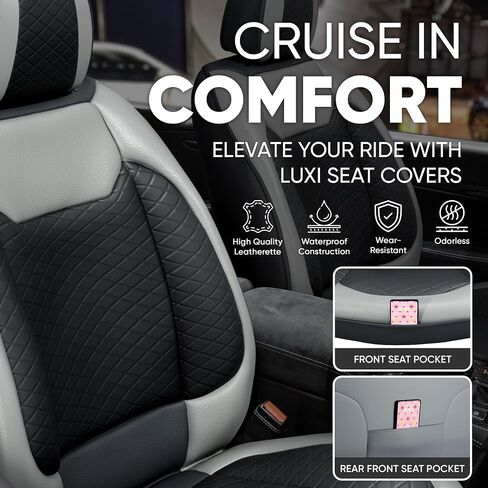 Black Leather Car Seat Covers Full Set - Breatheable Car Seat Protector with - Waterpoof Leatherette Car Seat Cover, Front Seat Covers & Rear Interior Covers - Universal for Sedan & More in Saudi Arabia