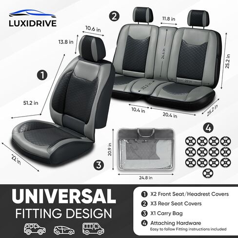 Black Leather Car Seat Covers Full Set - Breatheable Car Seat Protector with - Waterpoof Leatherette Car Seat Cover, Front Seat Covers & Rear Interior Covers - Universal for Sedan & More in Saudi Arabia