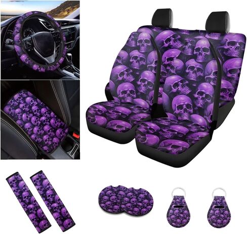 Boho Frog Printed Car Seat Covers Full Set for Women Men, Neoprene Steering Wheel Cover Seatbelt Front Rear Seat Backrest Bottom Universal Fit Most Vehicles Easy to Install, Green in Kuwait