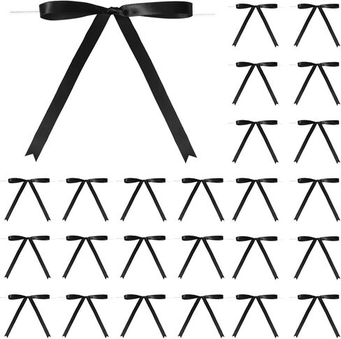 Riceshoot 24 Pcs Twist Tie Bows 5 x 7 Inches Satin Ribbon Bows for Gift Wrapping Cake Treat Bags Craft DIY Gift Wedding Baby Shower Birthday Party (Black) in Saudi Arabia
