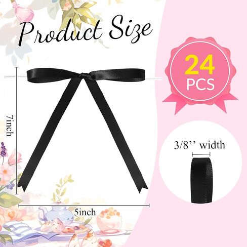 Riceshoot 24 Pcs Twist Tie Bows 5 x 7 Inches Satin Ribbon Bows for Gift Wrapping Cake Treat Bags Craft DIY Gift Wedding Baby Shower Birthday Party (Black) in Saudi Arabia