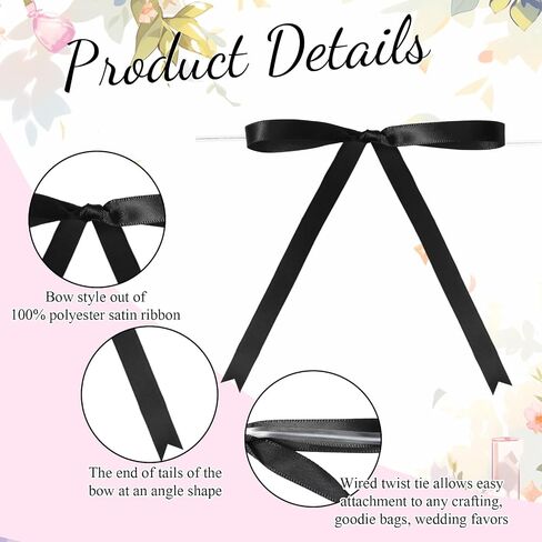Riceshoot 24 Pcs Twist Tie Bows 5 x 7 Inches Satin Ribbon Bows for Gift Wrapping Cake Treat Bags Craft DIY Gift Wedding Baby Shower Birthday Party (Black) in Saudi Arabia