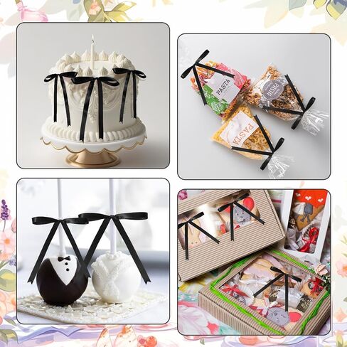 Riceshoot 24 Pcs Twist Tie Bows 5 x 7 Inches Satin Ribbon Bows for Gift Wrapping Cake Treat Bags Craft DIY Gift Wedding Baby Shower Birthday Party (Black) in Saudi Arabia