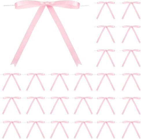 Riceshoot 24 Pcs Twist Tie Bows 5 x 7 Inches Satin Ribbon Bows for Gift Wrapping Cake Treat Bags Craft DIY Gift Wedding Baby Shower Birthday Party (Black) in Saudi Arabia