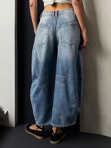 Flamingals Barrel Jeans Wide Leg Jeans for Women Mid Waist Crop Jeans Baggy Jeans Causal Denim Pants in Saudi Arabia