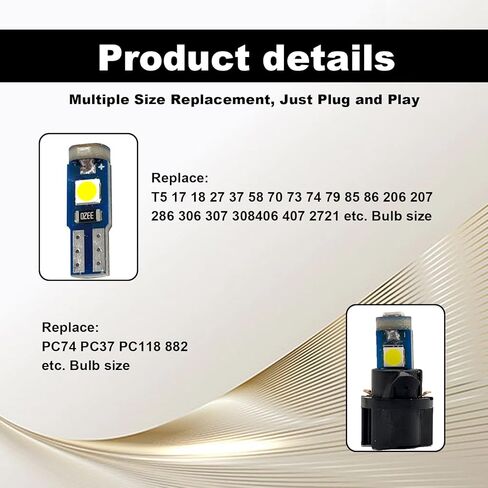 12V الأبيض أداة العنقودية ضوء LED لمبة استبدال T5 37 74 73 2723 2721 T10 158 168 194 2825 مع لوحة المقبس لوحة قياس مؤشر مصباح PC74 PC37 PC118 PC168 PC175 PC194 PC195 PC160 PC161 in Kuwait