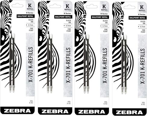 Zebra Pen Ballpoint Pen Refills K-Refills For X-701, 0.7 mm, Black ink, 4 Pack, 8 refills total in Saudi Arabia