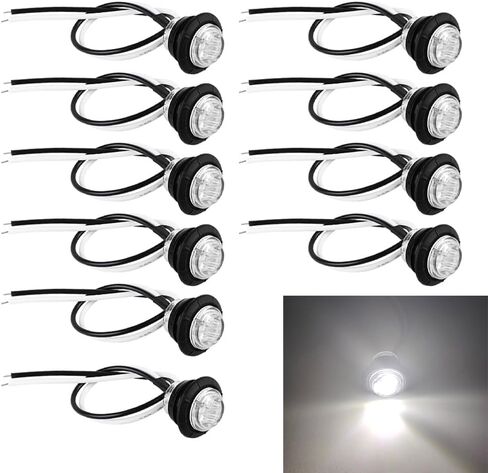 10 قطع مصابيح LED 3/4 بوصة، مصابيح جانبية للمقطورة، 12 فولت، مؤشرات خلفية أمامية دائرية، ضوء خلفي مقاوم للماء لسيارة شاحنة حافلة مقطورة فان RV بيك اب ATV القوارب، أبيض in Kuwait