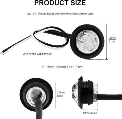 10 قطع مصابيح LED 3/4 بوصة، مصابيح جانبية للمقطورة، 12 فولت، مؤشرات خلفية أمامية دائرية، ضوء خلفي مقاوم للماء لسيارة شاحنة حافلة مقطورة فان RV بيك اب ATV القوارب، أبيض in Kuwait