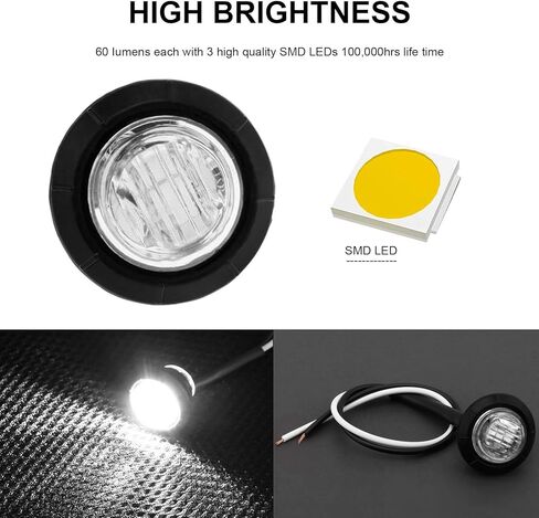 10 قطع مصابيح LED 3/4 بوصة، مصابيح جانبية للمقطورة، 12 فولت، مؤشرات خلفية أمامية دائرية، ضوء خلفي مقاوم للماء لسيارة شاحنة حافلة مقطورة فان RV بيك اب ATV القوارب، أبيض in Kuwait