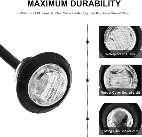 10 قطع مصابيح LED 3/4 بوصة، مصابيح جانبية للمقطورة، 12 فولت، مؤشرات خلفية أمامية دائرية، ضوء خلفي مقاوم للماء لسيارة شاحنة حافلة مقطورة فان RV بيك اب ATV القوارب، أبيض in Kuwait