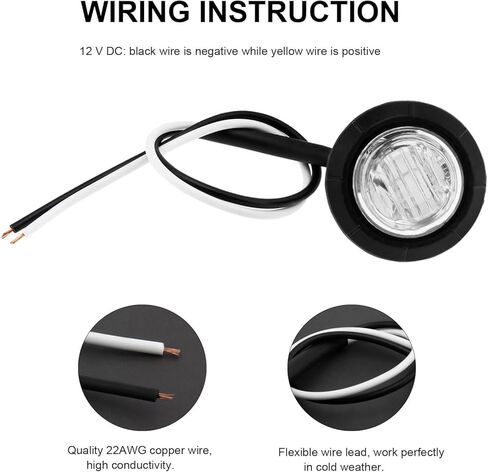 10 قطع مصابيح LED 3/4 بوصة، مصابيح جانبية للمقطورة، 12 فولت، مؤشرات خلفية أمامية دائرية، ضوء خلفي مقاوم للماء لسيارة شاحنة حافلة مقطورة فان RV بيك اب ATV القوارب، أبيض in Kuwait