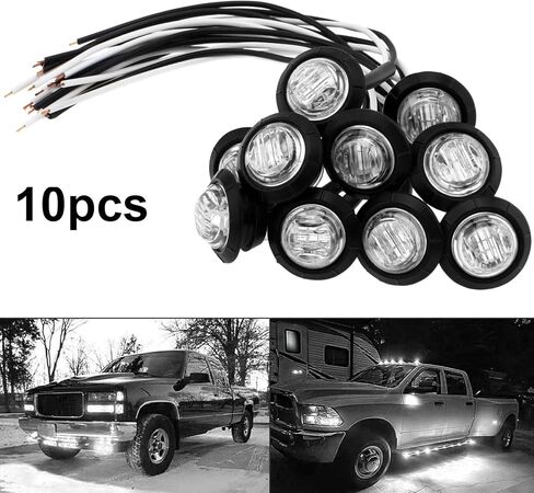 10 قطع مصابيح LED 3/4 بوصة، مصابيح جانبية للمقطورة، 12 فولت، مؤشرات خلفية أمامية دائرية، ضوء خلفي مقاوم للماء لسيارة شاحنة حافلة مقطورة فان RV بيك اب ATV القوارب، أبيض in Kuwait