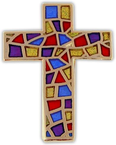 PinMart's Stained Glass Cross Religious Church Enamel Lapel Pin in Kuwait