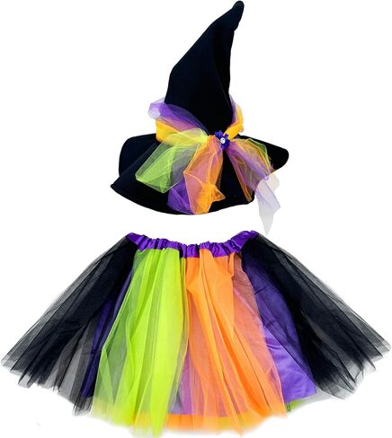 2024 Halloween Adult Witch Tutu Costume for Women, Simple Pumpkin Velvet Witch Hat Striped Socks & Accessory Kits in Saudi Arabia