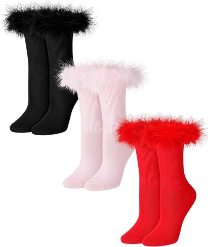 3 أزواج النساء ريشة كشكش الجوارب الجدة طاقم الجوارب ريشة الأصفاد القطن مكشكش طويل الكاحل الجوارب هدية عيد ميلاد in Kuwait