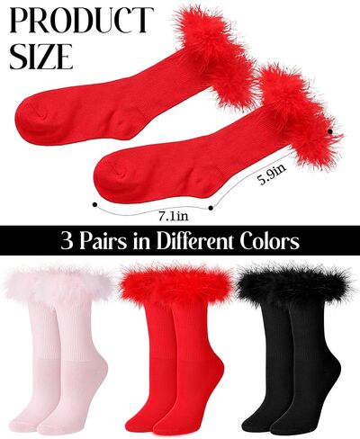 3 أزواج النساء ريشة كشكش الجوارب الجدة طاقم الجوارب ريشة الأصفاد القطن مكشكش طويل الكاحل الجوارب هدية عيد ميلاد in Kuwait