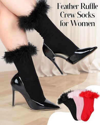 3 أزواج النساء ريشة كشكش الجوارب الجدة طاقم الجوارب ريشة الأصفاد القطن مكشكش طويل الكاحل الجوارب هدية عيد ميلاد in Kuwait