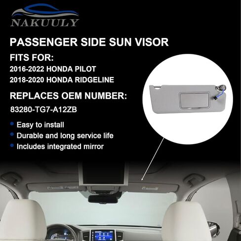 Nakuuly Left Driver Side Sun Visor Beige Compatible with 2016-2022 Honda Pilot 2018-2020 Honda Ridgeline Sunvisor with Mirror with Vanity Light Replaces # 83280-TG7-A12ZA in Kuwait