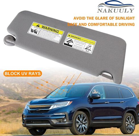 Nakuuly Left Driver Side Sun Visor Beige Compatible with 2016-2022 Honda Pilot 2018-2020 Honda Ridgeline Sunvisor with Mirror with Vanity Light Replaces # 83280-TG7-A12ZA in Kuwait