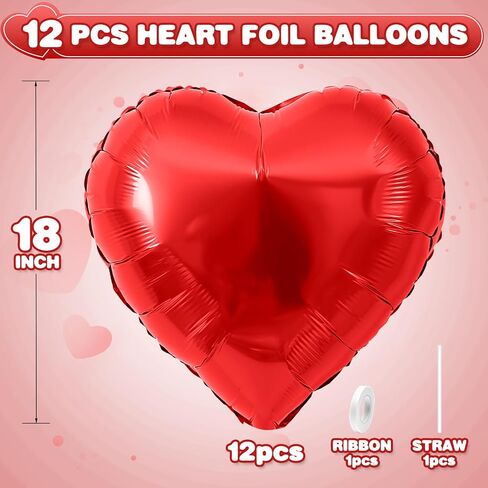 Pink Blue White Heart Foil Balloons,12Pcs 18Inch Heart Shaped Balloons in Kuwait