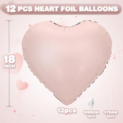Pink White Heart Balloons,12Pcs Baby Pink Cream White Heart Shaped Foil Balloons,18Inch Light Pink Sand White Helium Mylar Balloon for Baby Shower Birthday Anniversary Wedding Party Decorations in Kuwait