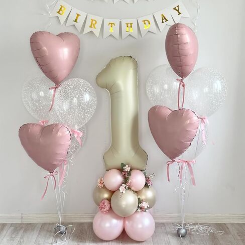 Pink White Heart Balloons,12Pcs Baby Pink Cream White Heart Shaped Foil Balloons,18Inch Light Pink Sand White Helium Mylar Balloon for Baby Shower Birthday Anniversary Wedding Party Decorations in Kuwait