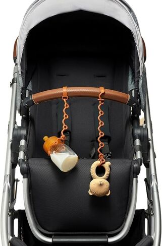 Fun Strap - Toy Safety Strap, Food-Grade Stretchable Silicone, No More Toys, Bottle and Pacifier Floor Drop from Stroller, car seat and highchair. 2-Pack (Clay) in Saudi Arabia