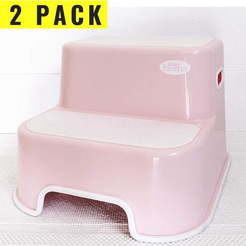 [New Version] Wider Dual Height 2 Step Stool for Kids | Toddler's Stool for Potty Training and Use in The Bathroom or Kitchen | BPA-Free Strong Soft-Grip Steps for Comfort and Safety (2 Pack, Greige) in Saudi Arabia