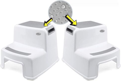[New Version] Wider Dual Height 2 Step Stool for Kids | Toddler's Stool for Potty Training and Use in The Bathroom or Kitchen | BPA-Free Strong Soft-Grip Steps for Comfort and Safety (2 Pack, Greige) in Saudi Arabia