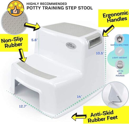 [New Version] Wider Dual Height 2 Step Stool for Kids | Toddler's Stool for Potty Training and Use in The Bathroom or Kitchen | BPA-Free Strong Soft-Grip Steps for Comfort and Safety (2 Pack, Greige) in Saudi Arabia