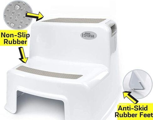 [New Version] Wider Dual Height 2 Step Stool for Kids | Toddler's Stool for Potty Training and Use in The Bathroom or Kitchen | BPA-Free Strong Soft-Grip Steps for Comfort and Safety (2 Pack, Greige) in Saudi Arabia